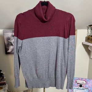 NWOT Maroon and Gray Turtleneck Sweater Color Block Soft Rayon Blend Size M